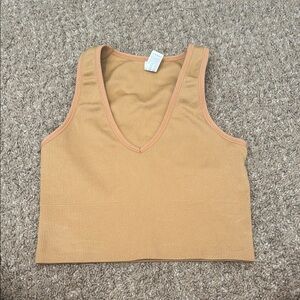 90 Degree By Reflex Tan Ribbed V-Neck Tank Top